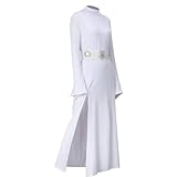 LIKUNGOU Leia Kostüm Weißes Kleid Robe mit Gürtel Halloween Karneval Cosplay Outfit für Frauen...