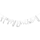 Fingertoys Happy Birthday Banner, 5 Meter Glitter/Metallic Happy Birthday Girlande Silber zum...