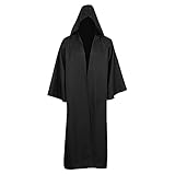 Unisex Umhang mit Kapuze Lange Robe Cape für Halloween Karneval Cosplay Kostüm (Schwarz, XXL)