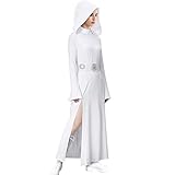 LIKUNGOU Leia Kostüm Damen Weiß Kleid Kapuze Robe mit Gürtel Halloween Cosplay Outfit für Fans...