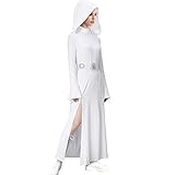 LIKUNGOU Leia Kostüm Damen Weiß Kleid Kapuze Robe mit Gürtel Halloween Cosplay Outfit für Fans...