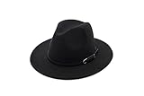 QUUPY Unisex Retro Gürtelschnalle Manhattan Fedora Hut Schwarz Filz breite Krempe Panama Hut mit...