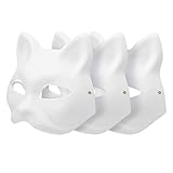Katzenmaske, 3pcs leere Fuchsmasken Maskerade DIY Farbe, weißes Papier Persönlichkeit Halloween...