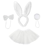 VIKSAUN 4 Stück Hasenkostüm Set Hasenohren Stirnband Weiß Tutu mit Hasenohren Schleife Schwanz,...