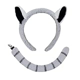 XEPST Tier Waschbär Kostüm Set, Waschbär Ohren und Schwanz Set mit Waschbär Stirnband und...