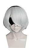 FYBHD Cosplay Nier: Automata 2b Yorha No. 2 Typ B Heldin Kurzer Silber Weiß Bobo Hitzebeständige...
