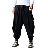 ellazhu Herren Casual Haremshose mit Elastischer Taille Einfarbig Jogginghose GYM22 Schwarz01