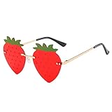 Hifot Rahmenlos Sonnenbrille für Damen, Erdbeere Form Partybrillen für Fasching Foto Requisiten...