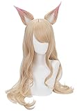Topcosplay Ahri Perücke mit Ohren Perücke Spiel Charakter Ahri, Lockige Perücke Lang Blond mit...