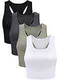 4 Stück Basic Crop Tank Tops Ärmelloses Racerback Crop Sport Baumwoll Top für Damen (Schwarz,...