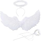 YeahBoom Engelsflügel Weiß,60CM Engel Kostüm Damen mit Heiligenschein und Zauberstab,Engel...