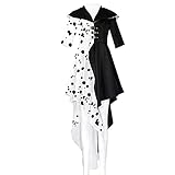 JQMAO Karneval Cosplay Kostüm für Cruella Deville, Halloween Kostüm, Fasching Kleider, Fancy...