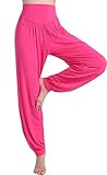 HOEREV Super weiche Modal Spandex Harem Yoga Pilates Hosen, Gr.-XL,Rosa
