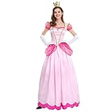 Peach Kostüm Damen Prinzessin Party Erwachsene Frauen Kostüm Puffärmel Lang Abendkleid +...
