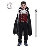 Jungen Kinder Vampir Halloween Kostüm Gothic Classic Cosplay w/Vampirzähne und Sichel (7-9 Jahre,...
