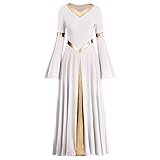 IMEKIS Damen Liturgisch Lob Kleid Metallic Splei? Lyrisch Tanzkleider Langarm V-Ausschnitt Casual...