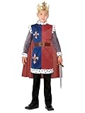 Smiffys King Arthur Mittelalter Kostüm, Rot, mit Wappenrock, Umhang und Krone