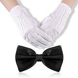 BBTO Fliege und Handschuhe Set Weiß Uniform Handschuhe und Schwarz Satin Fliege für Herren Anzug...