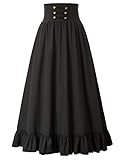 Viktorianische Klediung für Damen Gothic Steampunk Halloween Festlich Hohe Taille Lang Rock Schwarz...
