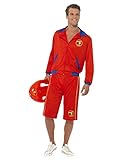 Smiffys Rettungsschwimmer-Kostüm für Herren Baywatch, Rot, mit Jacke & langen Shorts