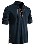 LucMatton Herren Retro Schnürung Mittelalter Kostüm Shirts für Halloween Cosplay Wikinger Pirat...