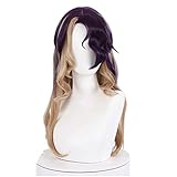 Boccte Coven Ahri Cosplay Perücke Lange Wellenförmige Lila Gemischt Braun Hitze Beständig...