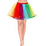 Damen Tüllrock Regenbogen Getäfeltes Tütü mit Futter Retro 80er Jahre Erwachsene Tüll Rock für...
