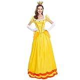 IWEMEK Damen Daisy Peach Prinzessin Kleid Puffärmel Langes Kleid mit Handschuhen Krone Zubehör Set...