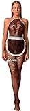 Walang Damen Sexy Halter Bodystocking Cosplay Schürze Kostüm Set Spitze Trimmen French Maid Outfit...