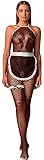 Walang Damen Sexy Halter Bodystocking Cosplay Schürze Kostüm Set Spitze Trimmen French Maid Outfit...