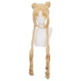 SAILOR MOON Tsukino Usagi Cospaly Perücke Frau Langes Haar Lockig Gold Pony Kunstfaserhaar mit Zopf...