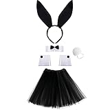 SATINIOR Damen Hase Kostüm Set Hasenohr Stirnband Kragen Fliege Manschetten Kaninchen Schwanz Tutu...