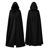 YEWCEP Schwarzer Umhang, 140cm Umhang Kostüm Mit Kapuze, Umhang für Halloween-Partys,...