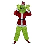 PDYLZWZY Grünes großes Monster Kostüm für Erwachsene und Kinder 4er Weihnachtspelz Grinch...