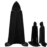 Generisch Halloween Umhang 150CM,Schwarzer Kapuzenumhang,Umhang Kostüm Cape Satin Herren...