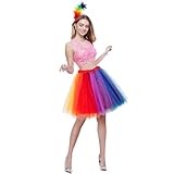 Regenbogen Kostüm Damen, Regenbogen Haarreif Und Regenbogen Rock Damen, 40cm Regenbogen Tüllrock...