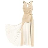 FYMNSI Damen Lyrisch Tanzkleid Ballettkleid ?rmellos Pailletten Trikot Mit Wickelrock Maxikleid T?ll...
