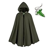 NFAOEGJ Renaissance Kapuzenumhang Mit Green Leaf Elven Brosche Mittelalter Kleidung Unisex,...