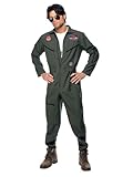 Smiffys Kostüm Top Gun, Grün, mit Overall, Namensschild & Brille