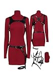 Seaehey Ada Wong Cosplay Kostüm Ada Wong Strickkleid Rot Minikleid Rollkragen Langarm Tunika Kleid...