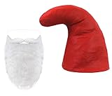 Alsino Zwergen Kostüm Outfit - Zwergenmütze Rot mit Rauschebart Weiß - One Size Größe für...