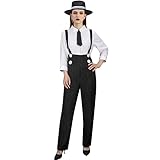 NUWIND 1920er Jahre Gangster Kostüm für Damen Mafia Nadelstreifen Hose Overall Hemd Krawatte Hut...