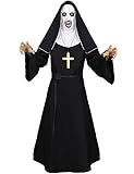 Miulruma Nonne Kostüm Scary Nonne Outfit mit The Nun Horror Maske Kreuz Halskette Priester...
