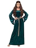 Smiffys Mittelalterliche Maid Kostüm, Grün, mit Kleid & Kopfschmuck
