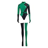 CosplayDiy Damen Shego Cosplay Kostüm Super Bösewichte Shego Bodysuit Overall mit Handschuhen XXL