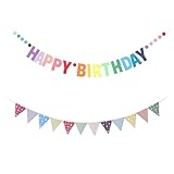 2 Stück Happy Birthday Banner Set, Happy Birthday Girlande mit Dreieckiger Girlande,...