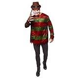 Amscan - Erwachsenenkostüm Freddy Krüger, Oberteil, Maske, Handschuh, Serienmörder, Killer,...
