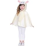 amscan 9904081 Schaf Kapuzenumhang Kostüm Kind 4-6 Jahre Unisex weiß