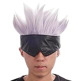 Cosplay Perücke von Satoru Gojo mit Augenbinde aus PU Leder für Jujutsu Kaisen Fans