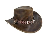Australien Style Cowboyhut aus kräftigem Leder mit Fake Croc-Hutband und Zähnen- mit geschwungener...